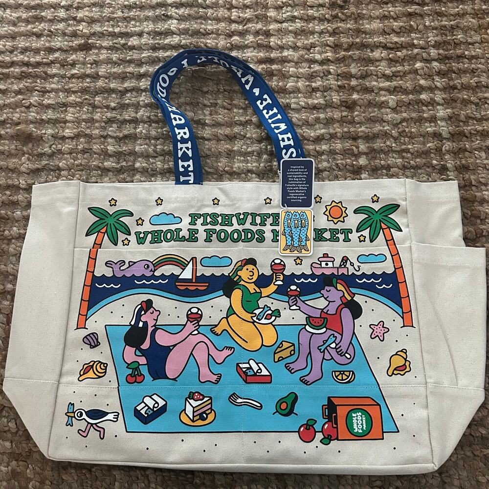 Fishwife x Whole Foods Market Large Canvas Tote Bag NWT Limited Edition Organic